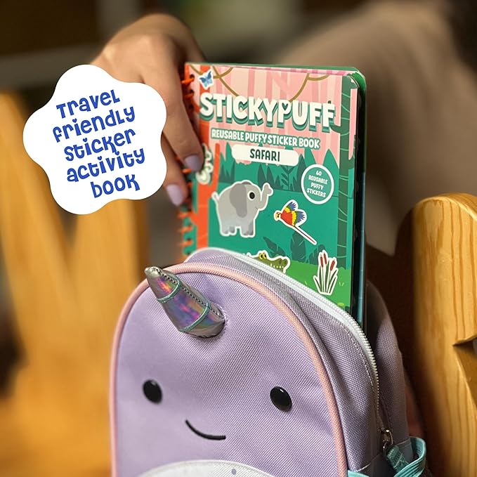 Stickypuff Value Pack - 3 Reusable Puffy Sticker Book for Toddlers - Puffy Stickers for Toddlers - Travel Activities for Kids Ages 4-8 - Screen Free Birthday Gifts (Animals)