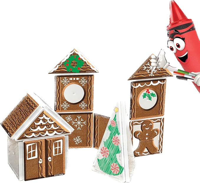 CreateOn Crayola Gingerbread House Magnetic Tiles, 24pc Holiday Christmas Building Set, STEM Educational Toys for Kids Ages 3+, Magnetic Construction Playset for Creative Learning & Gifts