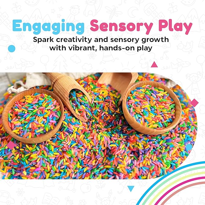 Rainbow Rice Sensory Bin Filler for Sensory Table - Colored Rice for Sensory Play (4 Cups - 2LB)