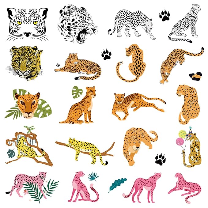 Cheetah Tattoos for Kids, 10 Sheets Cheetah Jungle Animal Theme Temporary Tattoos for Boys Cheetah Birthday Party Supplies Gifts Decoration