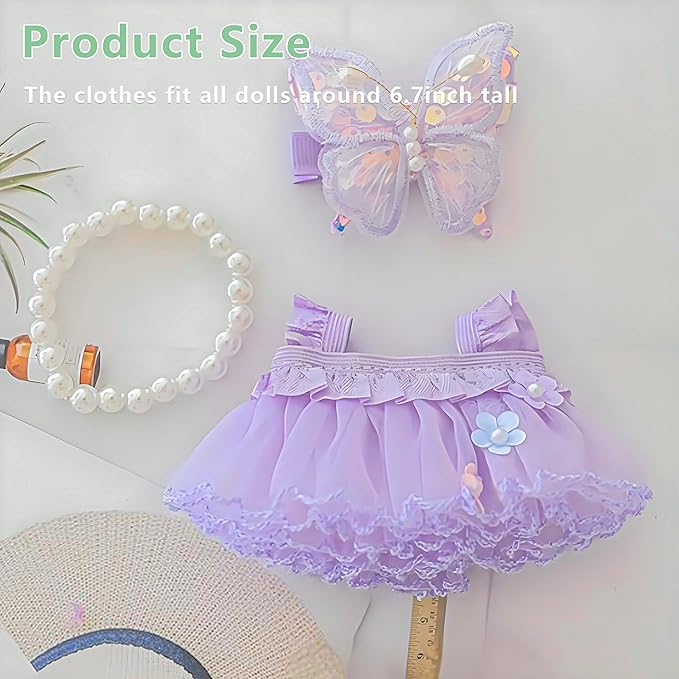 Doll Clothes Set for 17cm Dolls - Princess Dress Outfits with Bonnet/Bow Hair Accessories, Cute Clothes for Display & Photography (STK07)