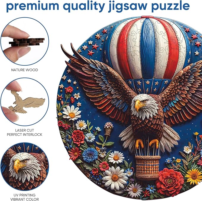 Wooden Puzzles, Flower Eagle Jigsaw Puzzles 200 Piece, Medium, Unique Shape Animal Adult Puzzles, Irregular Best Gift for Adults and Kids Family Game (10.6x10.6 in)