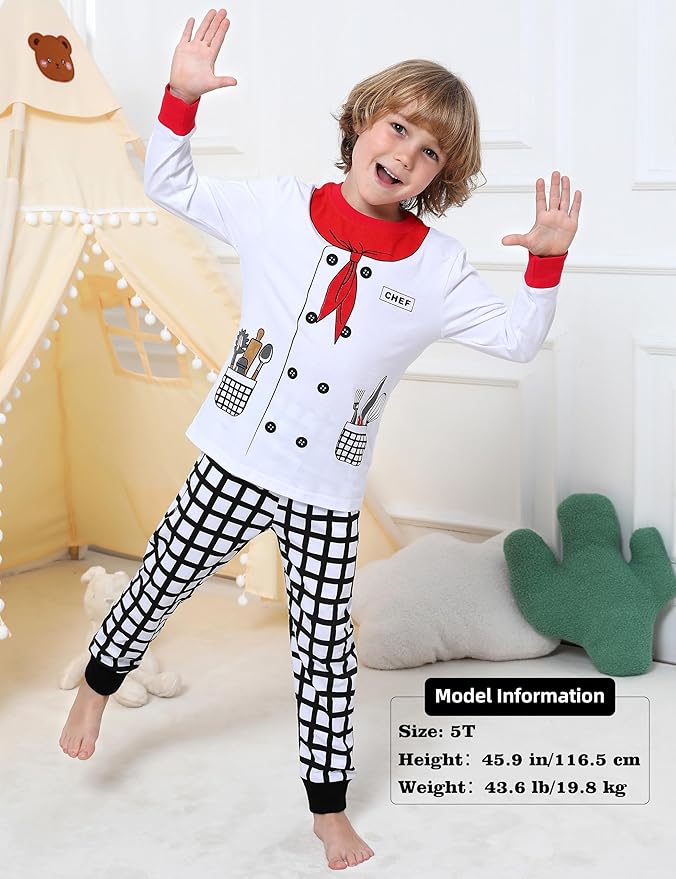 A&J DESIGN Pure Cotton Printed Pjs for 2-14 Years Kids, 2-Piece Long-Sleeved Pajamas Set