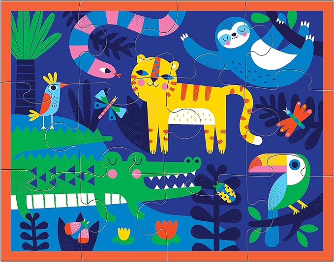 Mudpuppy Rainforest – 12 Piece Puzzle with Reusable Zipper Pouch Featuring Colorful and Fun Illustrations of Jungle Animals Perfect for Easy Storage and Travel