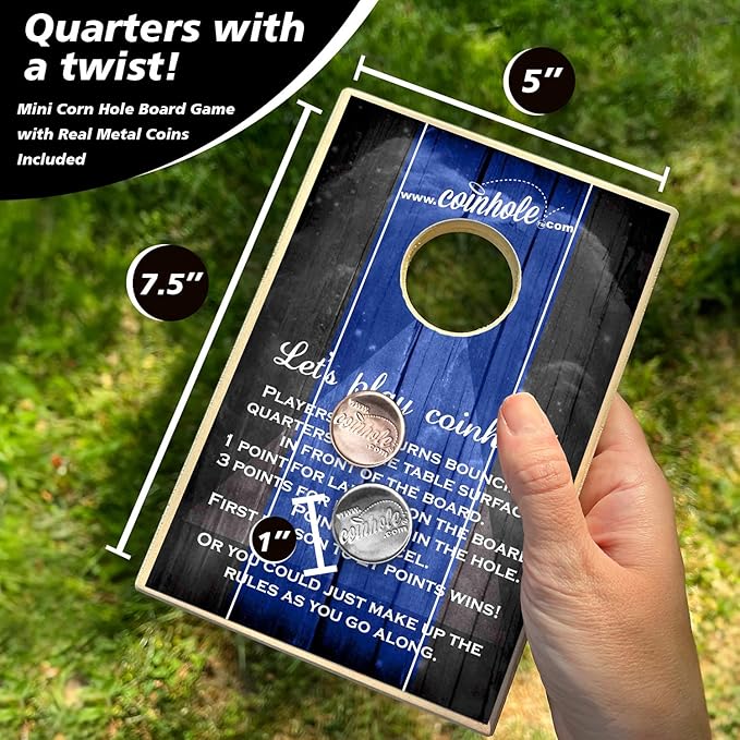Coinhole Desktop Coin Bouncing Party Game Set | Tabletop Cornhole Board Game | Small Cornhole Travel Game Includes Coins
