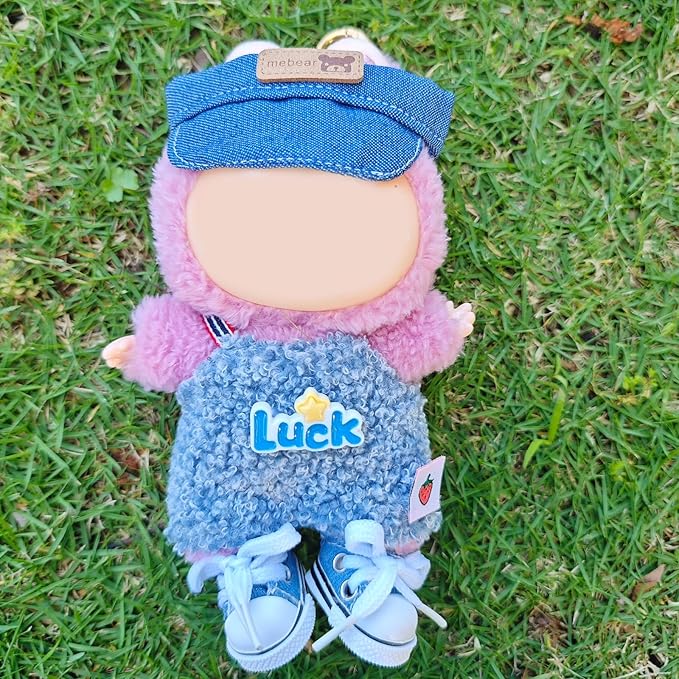 Clothes for 17cm Doll, 2 PCS Cute Blue Lucky Hat & Jumpsuits Set, Dress up Outfit Exquisite Accessories for Dolls