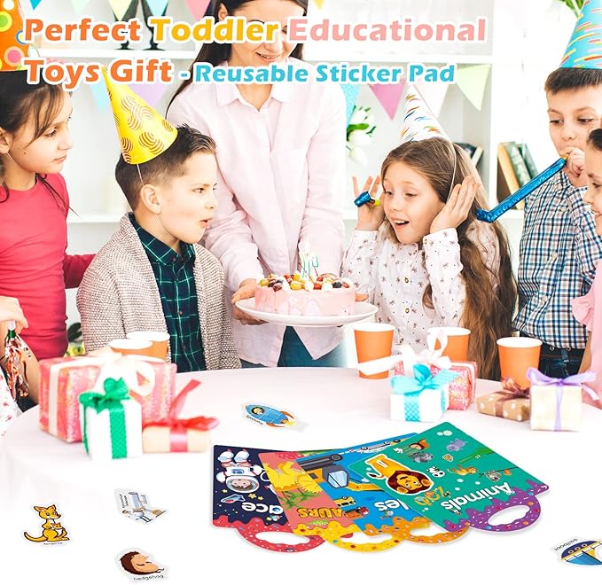 Reusable 4-Set Sticker Books for Toddlers 2-4, Toy Stickers Pad Reusable Sticker Books for Toddlers 1-3 Fashion Activity, Birthday Gift Toy for Girl Boy(Animals, Dinosaurs, Space, Vehicles)