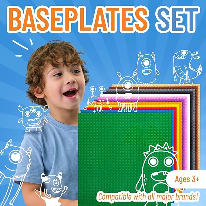 Strictly Briks Stackable Baseplates for Building Bricks - Compatible with Lego and All Major Brands - 10 x 10 in, Blue, 12 Pack