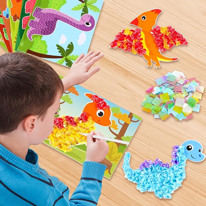 8PCS Poke-in Craft and Art Kit for Kids Dinosaur Theme No-Mess Fabric Sewing Art for Girls Boys 4-12 Fabric Puzzle Puncture Painting Dino Toy Gifts for Creative Activity Game Birthday Party