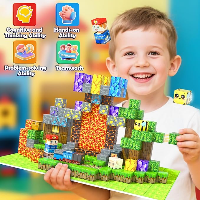 200PCS Magnetic Blocks STEM Sensory Kids Building Toys Magnetic Tiles with Magnet Board for Kids Ages 3+ Birthday for 3-5 6-7 8-12 Year Old Boys & Girls