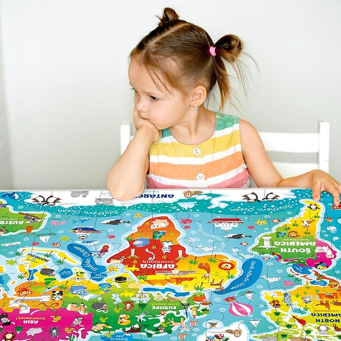 QUOKKA Giant Floor Puzzle for Kids Ages 4-6 – 2x3 Feet Extra-Thick 48 Pieces Toddler Puzzle Ages 3-5 – World Map Educational Activity for Boys Girls – Premium Box with Sturdy Handle & Magnetic Closure