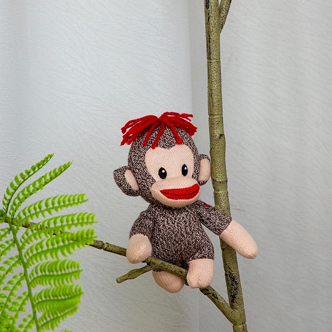 Plushland Original Curioso Brown Sock Monkey, Hand Knitted, Stuffed Animal Toy Gift-for Kids, Babies, Teens, Girls and Boys Baby Doll Present Puppet 6 Inches