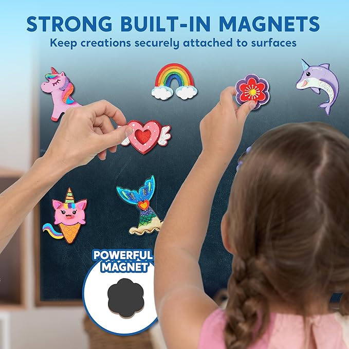 JOYIN 12 pcs Fantasy Wooden Magnets, Kids Unicorn Painting Craft, Spring and Rainy Day Activities School Art Projects, Toys for Kids Aged 3+ Birthday Easter