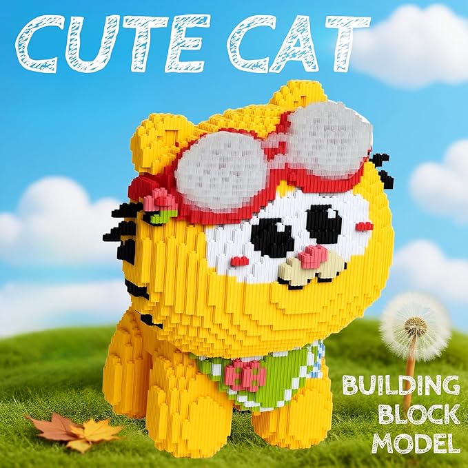 Animal Ginger Cat Micro Building Blocks Set 3D Cute Cat Mini Blocks for Adults Boys and Girls(8000 Pieces)