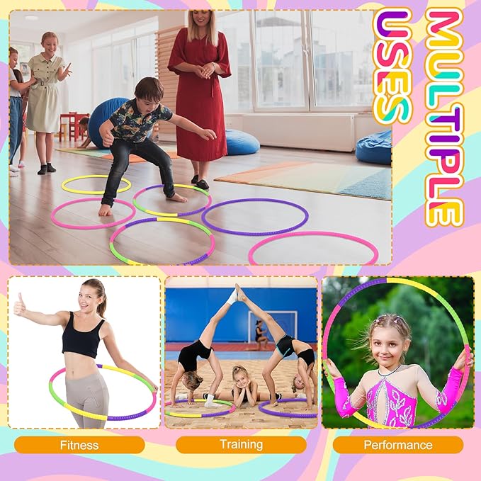 Sratte 8 Pcs Color Hoop Detachable Adjustable Hoop Exercise Ring Plastic Toys for Teens Games Gymnastics Dog Agility Equipment Party Decor, 4 Colors