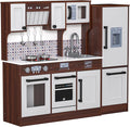 2-Piece Kids Kitchen Playset, Wooden Play Kitchen Set for Toddlers, Modular Pretend Play Kitchen w/Light&Sound Stove Oven, Large Kitchen Cooking Toy w/Refrigerator, Gift for Girls Boys