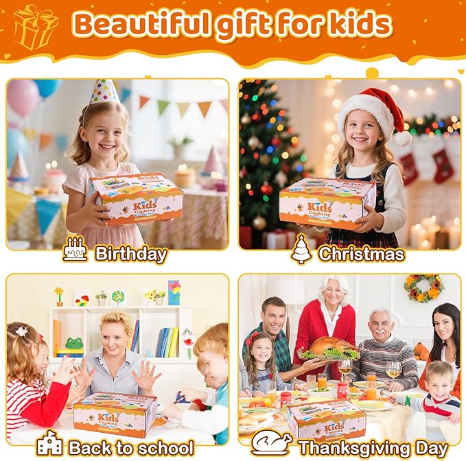 52 PCS Kids Cooking Sets, Montessori Pretend Play Kitchen Toys for Real Cooking Baking, Toddler Knife Set with Chef Hat & Apron, Kids Baking Set for Boys Girls Christmas Birthday Gift