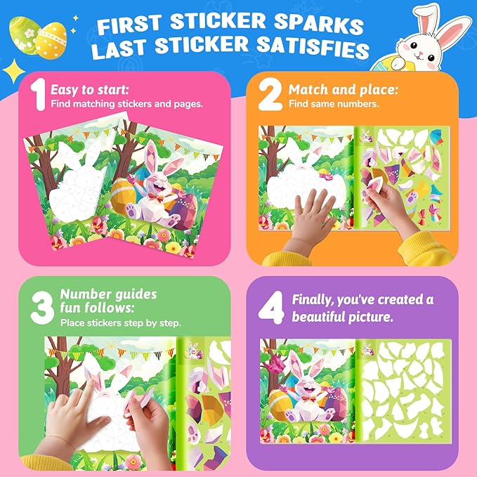 CutteeyFyry Paint by Number Sticker Book for Girls Kids - Road Trip & Airplane Activities Toys, Easter Basket Stuffers, Bunny Egg Unicorn, Birthday Gifts, Travel Essentials for Toddlers & Car Rides