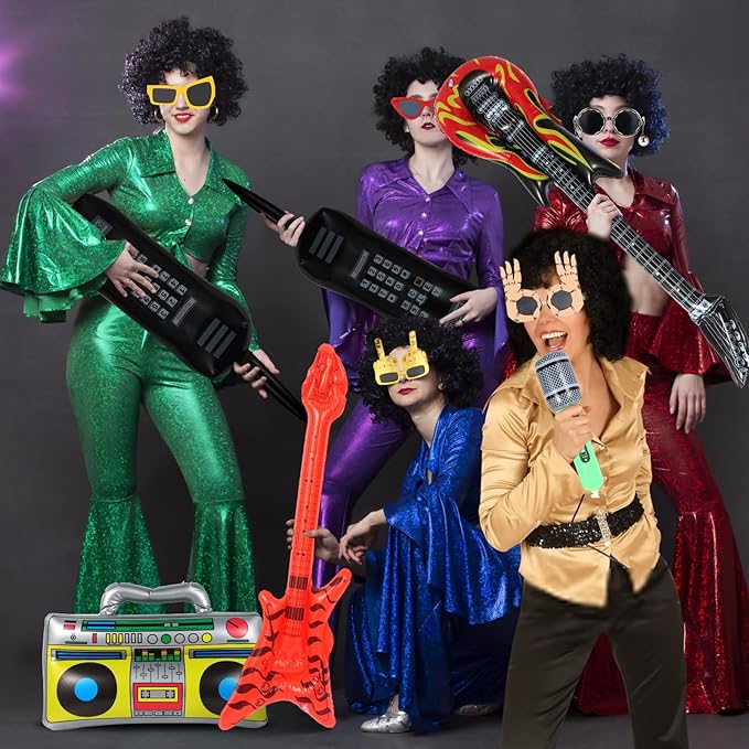 80s 90s Party Supplies, Photo Booth Props for 90s 80s Party Favors, Retro Glasses, Inflatable Boombox Radio Mobile Phone Guitar Microphone, Hip Hop Theme Retro Neon Party Supplies