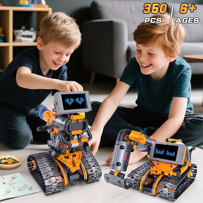 Robot Toys with LED Eyes & 18 Expression Building Toy, 5-in-1 App & Remote Control Rechargeable Robotics Set for Kids, RC Programmable Projects Educational Gift for Boys Girls 8-14 Year Old Teens