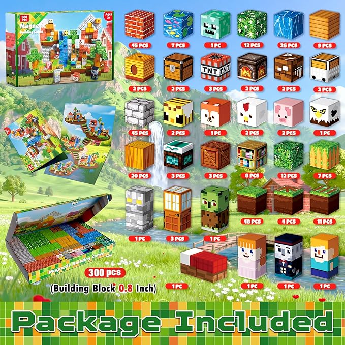 Goody King 300PCS Magnetic Blocks - Forest Magnetic Building Blocks, Stacking Magnets for Kids, Strong Magnets, Sensory Toy for STEM Learning Toys for Kids 3+ Boys and Girls Christmas Birthday Gifts