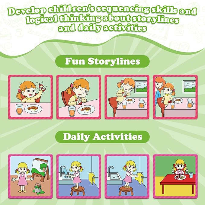 Sequencing Cards,Sequence Board Game for Kids,Speech Therapy Materials Toys for Autism,Story Storytelling,Social Skills,Sentence Building,Preschool Learning Activities,Classroom & Homeschool