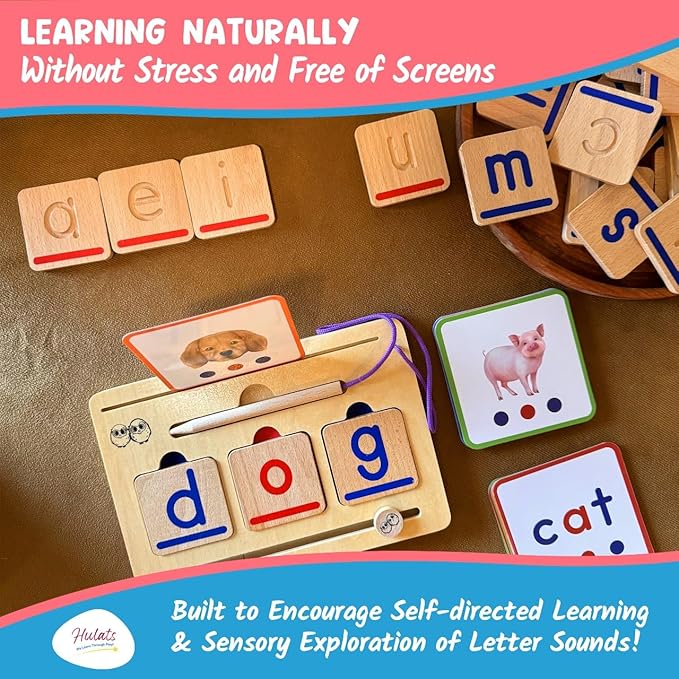 CVC Word Magic: Montessori Reading Game for Kindergarten Phonics Mastery, Learn to Read & Write 50 Sight Words for Toddlers 2-4 Years, Montessori Toy for 2+ Year Old, Letter Tracing Tiles, Flash Cards