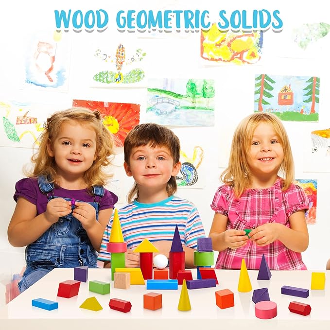 Deekin 36 Pcs Large 3D Shapes for Teaching Math Manipulatives Geometric Solids Blocks Montessori Learning Toys Blocks Solid for Preschool Elementary Kindergarten Home School Supplies (3D Shape)