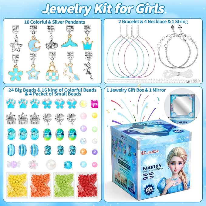 BLmukce Charm Bracelet Making Kit for Girls Ages 8-12, DIY Jewelry Making Kit & Craft Set with Beads, Charms & Necklace Kit Birthday Christmas Gift for Kids 4-6 7 8 Years Old Girl