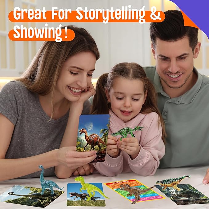 SpriteGru 12 PCS Dinosaur Figurines with 12 Introducing Flashcards, Portable Dinosaur Figurines Montessori Toys Science Educational Matching Game for Homeschool Preschool Toddler Kids