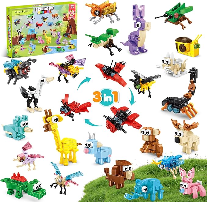 24 Pack Party Favors for Kids, 72 Kinds of Animals Building Block Sets, Small Building Bricks Toy for Goodie Bags Stuffer Classroom Prizes, Christmas Birthday Gift for Boys Girls Ages 6-12