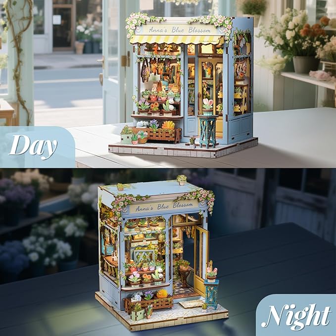 Book Nook Kit, DIY Miniature House Kits for Adult and Teens, Dollhouse Tiny Booknook Garden House Bookshelf, DIY Craft Gifts for Family and Friends (Anna's Blue Blossom)