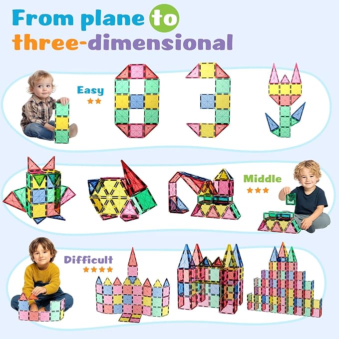 Mini Magnetic Tiles for Kids Ages 3-8, Travel Magnetic Building Blocks with Metal Storage Box, STEM Educational Toys, Montessori Sensory Learning Toys for Toddlers, Boys & Girls Gift