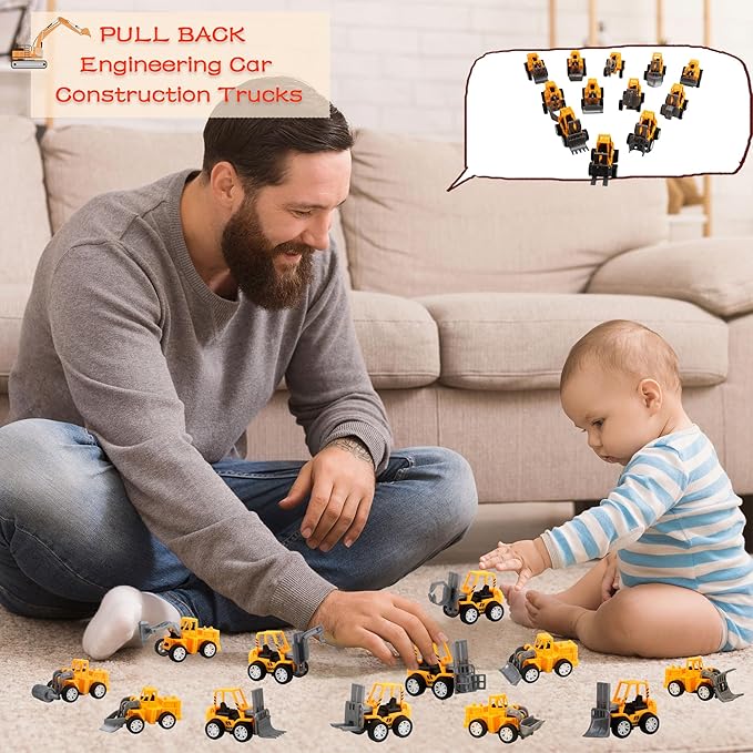 40 Pack Mini Construction Vehicles, Pull Back Trucks, Yellow, Color Style 2, Kids Construction Toys, Ages 3+