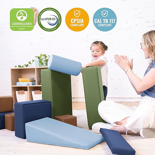 ECR4Kids SoftZone Soft Builder Blocks, Foam Shapes, Earthtone, 16-Piece