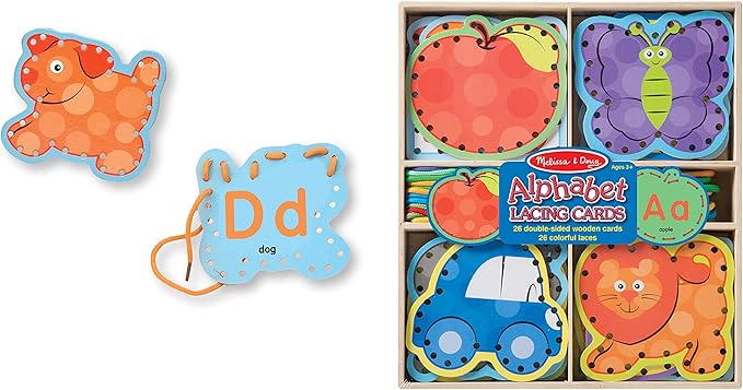 Melissa & Doug Alphabet Wooden Lacing Cards With Double-Sided Panels and Matching Laces