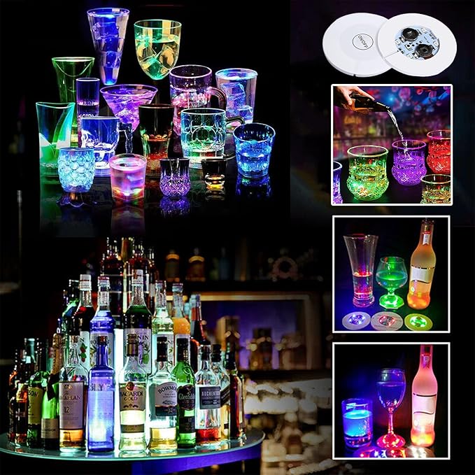 50 Pcs Light Up Coasters for Drinks, Colorful LED Coasters Sticker Lights, LED Bottle Lights for Liquor Bottles,Home Bar,Club,Party,Wedding Decor