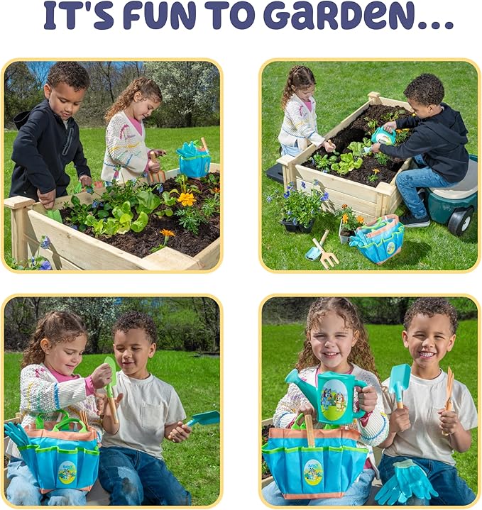 BLUEY Gardening Set | Quality Garden Tool Kit for Kids and Toddlers | Includes Watering Can, Gloves, Two Shovels, Rake and Tote Bag