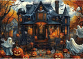 Halloween Haunted House 1000 Piece Jigsaw Puzzle for Adults Spooky Ghosts & Pumpkins Gothic Mansion Challenging 1000-Piece Puzzle with Poster - Fun Adult Puzzle Game for Game Night (27"x20")