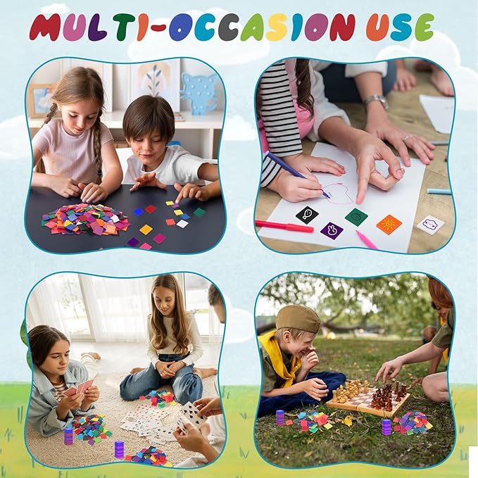 Coopay 200 Pcs Plastic Square Color Tiles, Bingo Chips, Poker Chips, Color Sorting, Math Counters, Game Tokens, Counting Manipulatives for Kids Elementary School Classroom Learning Development Toys