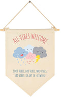 FYSIA All Vibes Welcome -Guidance Counselor Therapy Classroom Decor-Emotions-Mental Health Flag -Good Vibes Only-Feel Feelings Banner-Canvas Hanging Pennant Flag Banner Wall Sign Decor-Door Sign