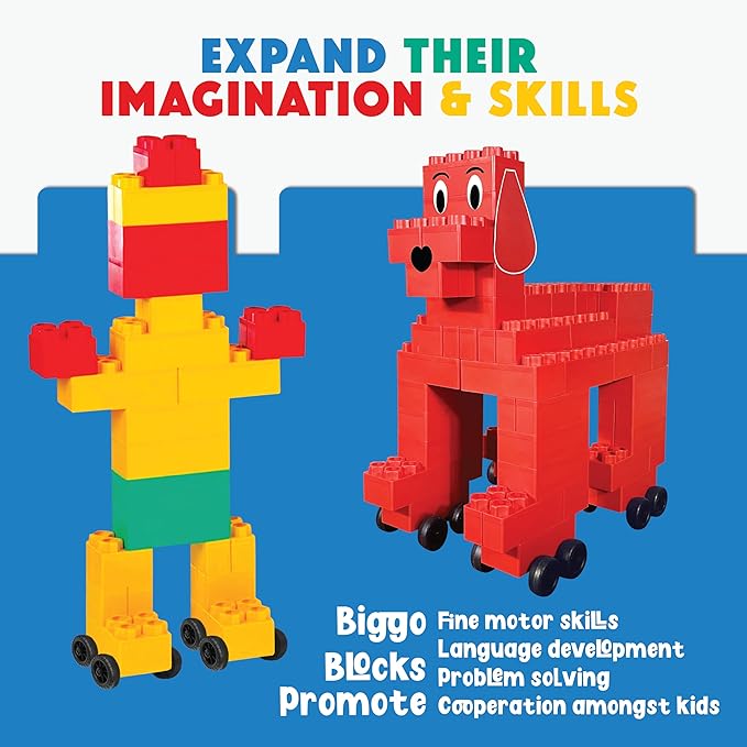 Big Building Blocks - Blocks and Wheels - Toddlers and Kids Ages 4-8 - Large Indoor Outdoor Games - 5 PC Wheel Set