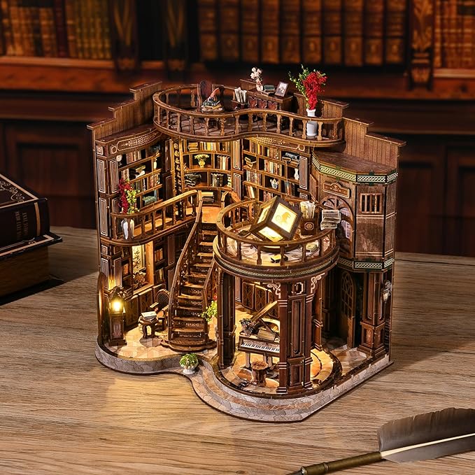 DIY Miniature House Kit, Mini House Building Kit, DIY Book Nook Kit, Tiny Model House for Adults to Build, Beginner 3D Wooden Book Nook, for Family Friends (Book Hall)
