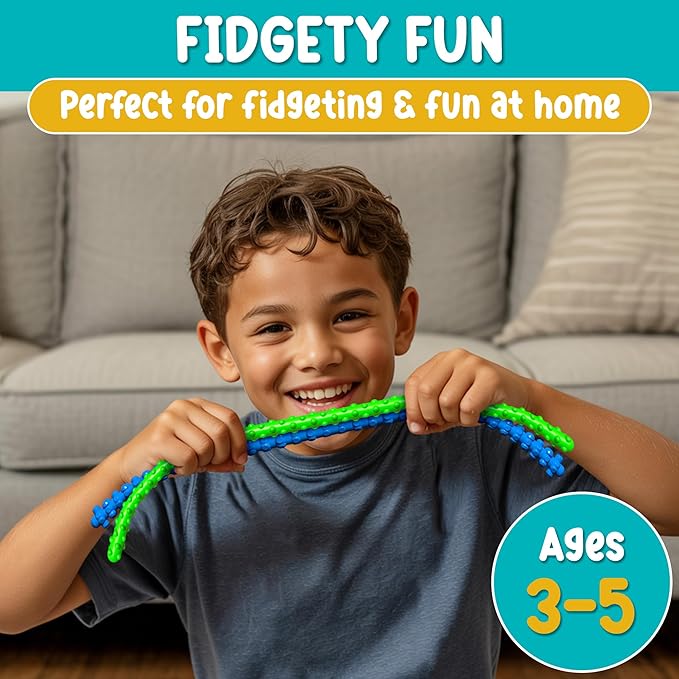 BunMo Silicone Stretchy Strings Sensory Toy – 6 Pack Fidget Worm Toy Set | Sensory Noodles for Kids | Bright, Textured, Fun Stretchy Noodles Fidget Toy for Tactile Play | Worm Toys for Fall Fun