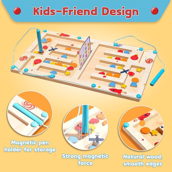 Busy Board,Kids Montessori Magnetic Wooden Toys: 3 4 5 6 7 Year Old Birthday Gifts for Boys Girls Preschool Educational Learning Activities Toy Sensory Autistic Puzzle Battle Game for Toddlers