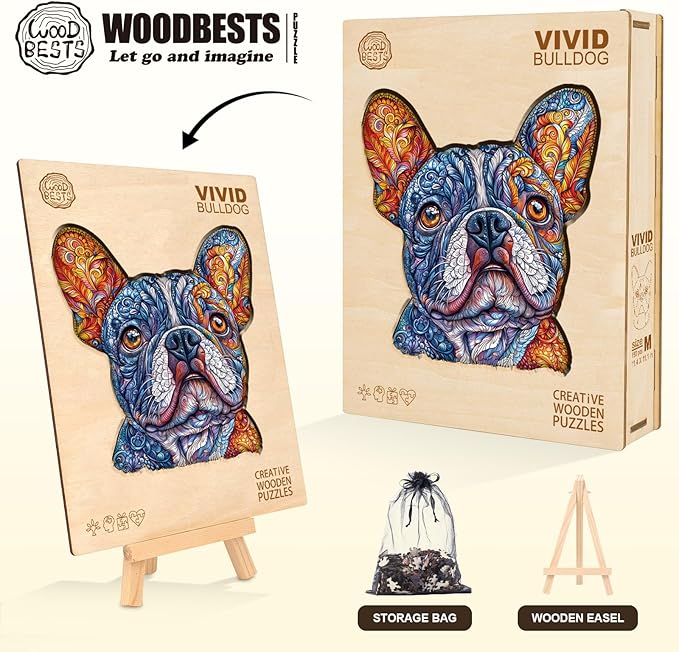 Wooden Puzzles for Adults,Bulldog Shaped Unique Wooden Jigsaw Puzzles, Creative Ghristmas Gift for Teenagers and Adults.(11.4X 11.1 in 180pcs)