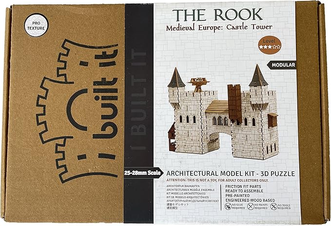Rook P Castle Tower - 3D Wooden Puzzle - DIY 28mm Scale Model Building Kit - Educational Toy - Creative Gift - Tabletop Miniature Terrain Kit