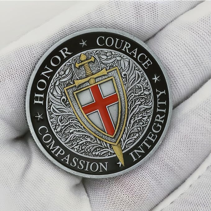 Knight Templar Challenge Coin Armor Red Cross Shield Faith and Bravery Coin Collection (Pack of 6)