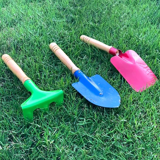 Kids Gardening Tool Set, 6PCS Gardening Tools for Kids Metal with Sturdy Wooden Handle Safe Gardening Tools 8" Children Beach Sandbox Toy