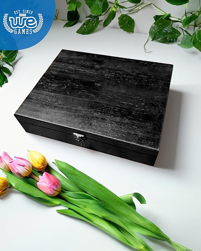 WE Games Old World Wooden Box with Brass Latch – Vintage-Style Wooden Keepsake Box for Jewelry & Trinket Storage, Black-stained Finish